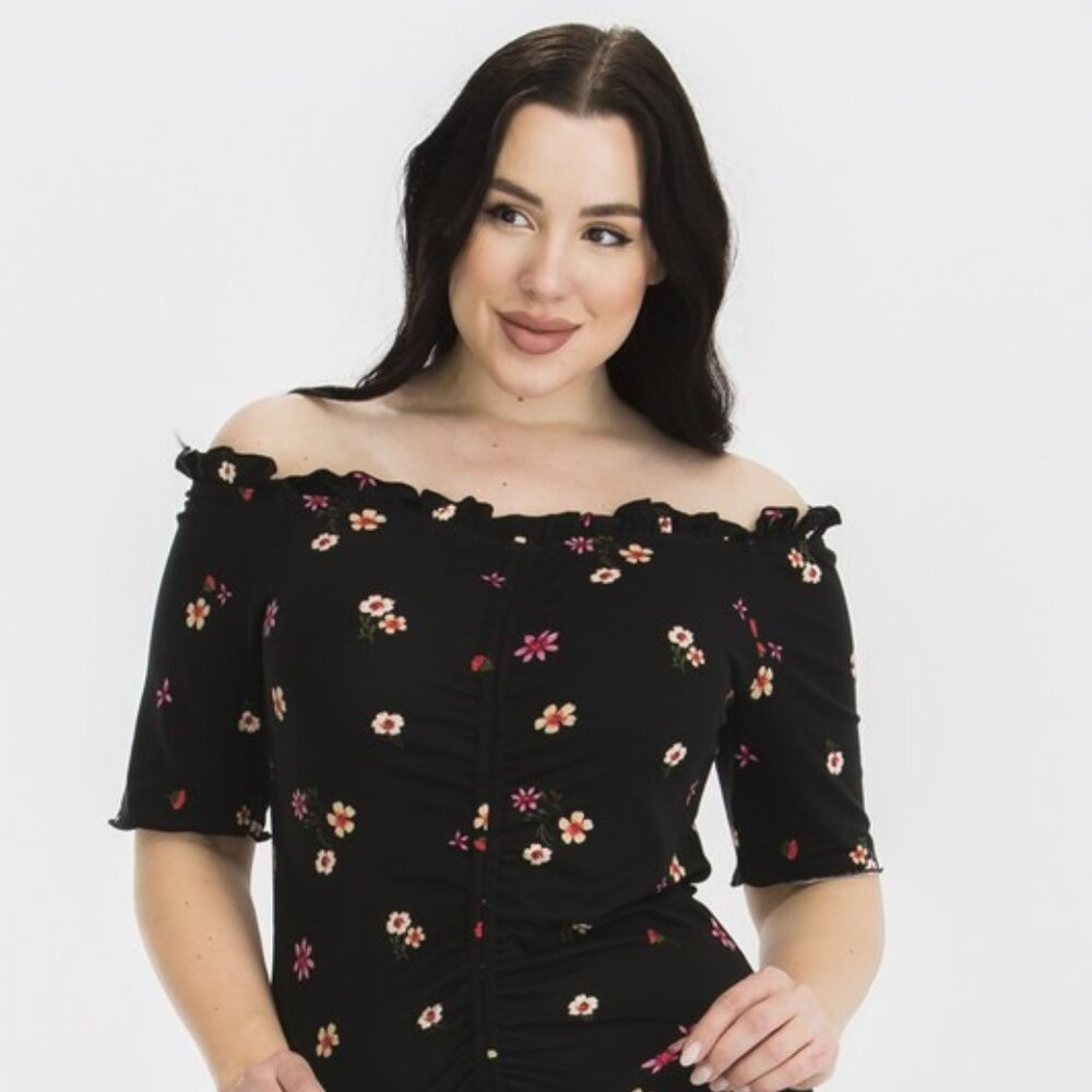 Petite Plus Floral Print Off Shoulder Top